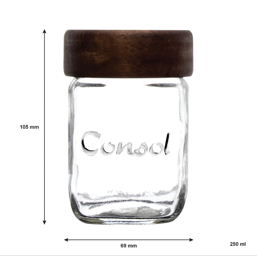 Consol Preserve Glass Jar 250ml with Dark Wood Lid 10141