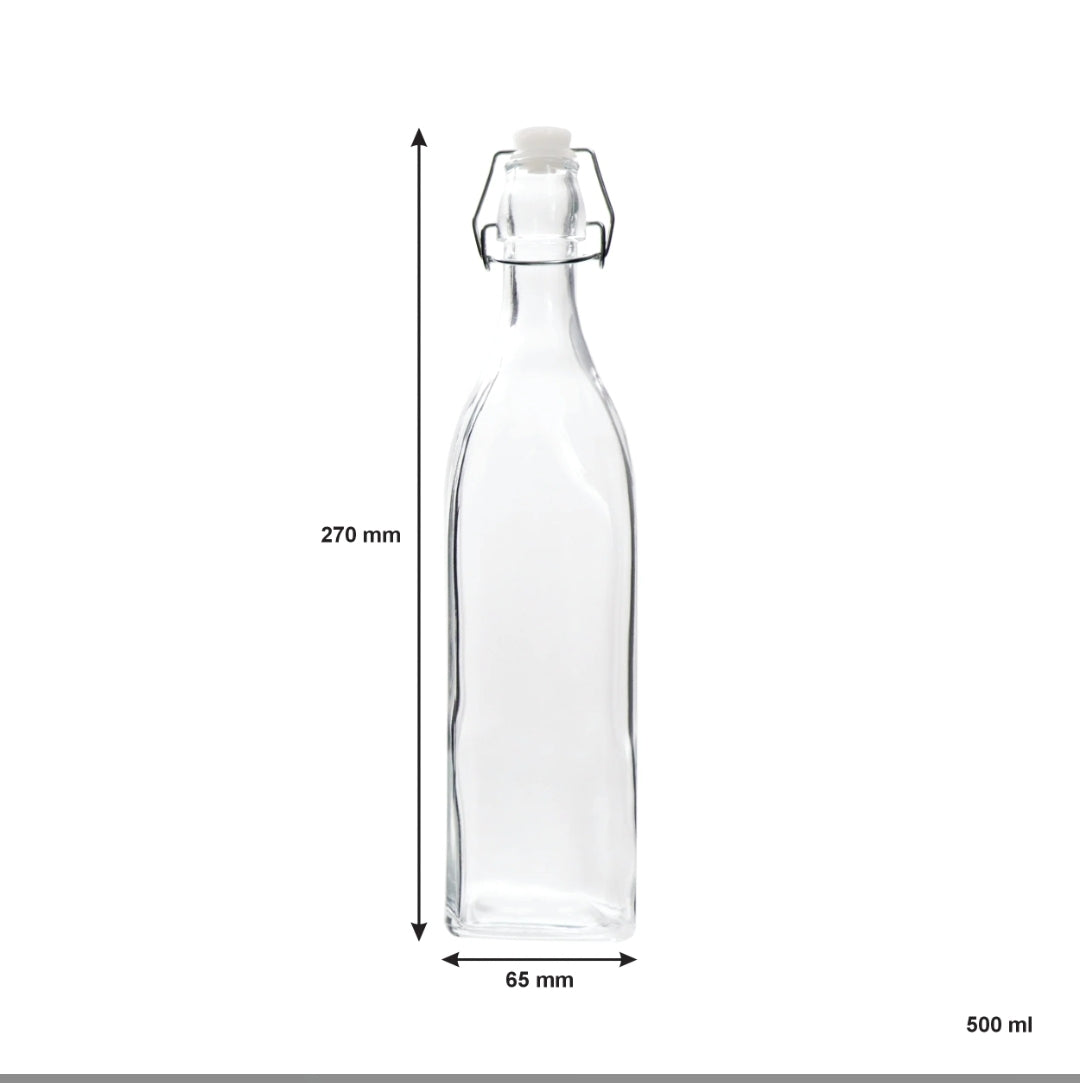 Regent Glass Square Bottle with Clip Top Lid 500ml 26108