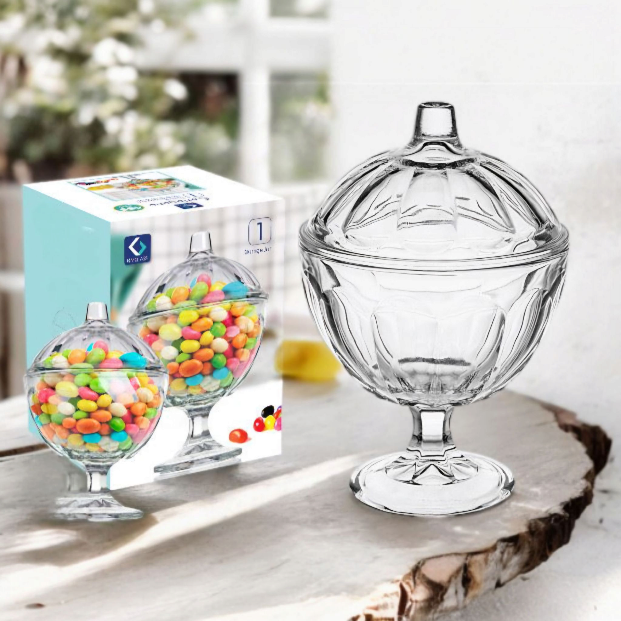 Ice Cream Glass Candy Jar with Lid