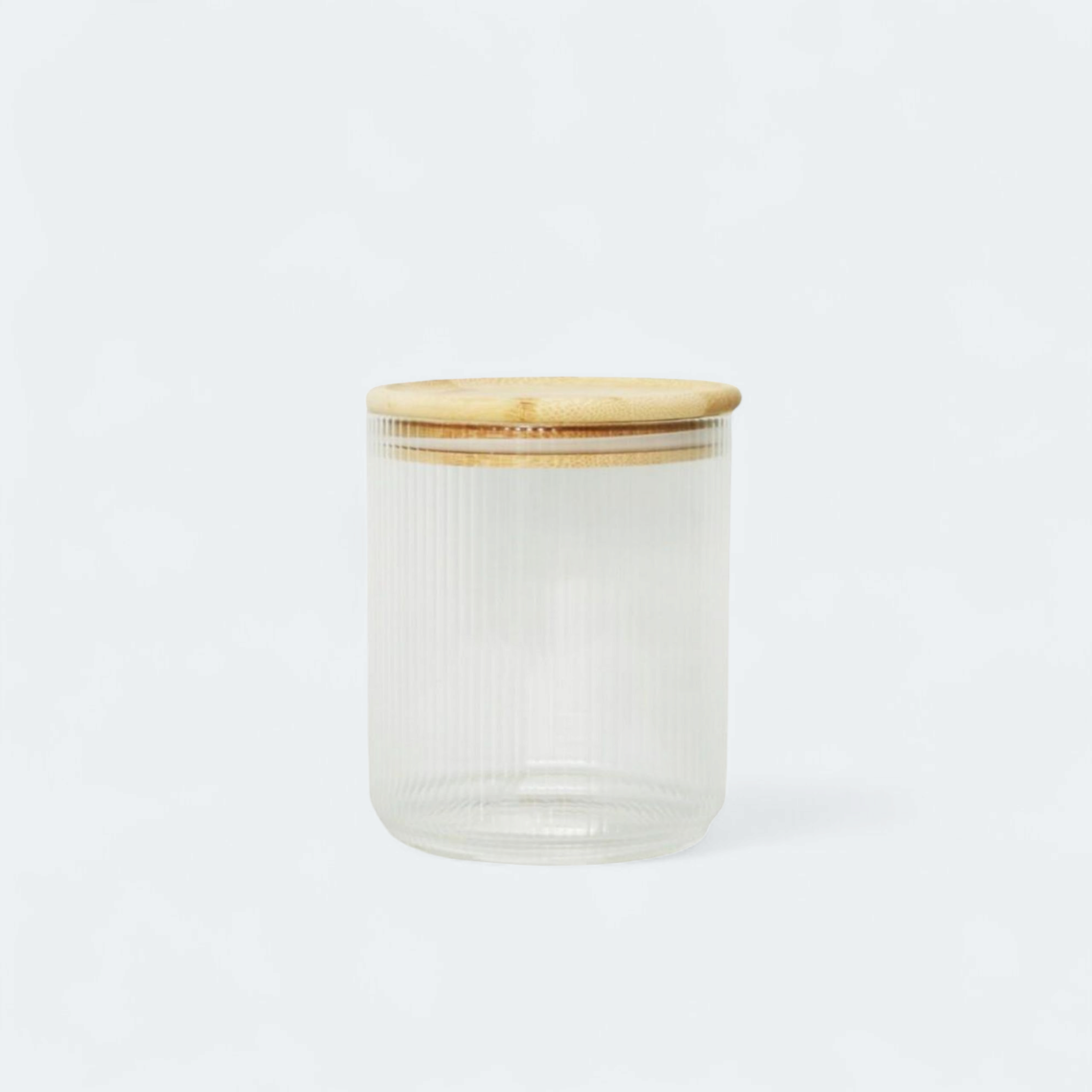 Aqua Ribbed Canister Glass 1L with Bamboo Lid