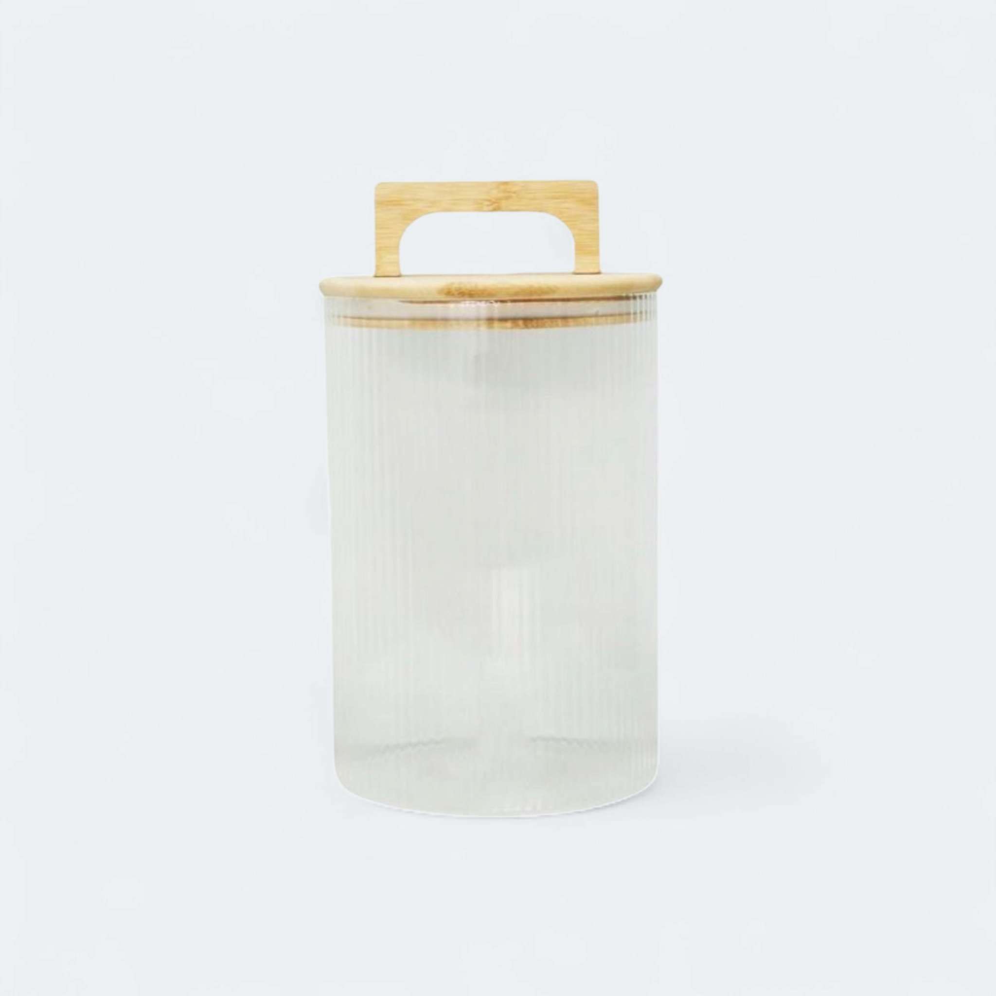 Aqua Ribbed Canister Glass 3.5L with Carry Bamboo Lid