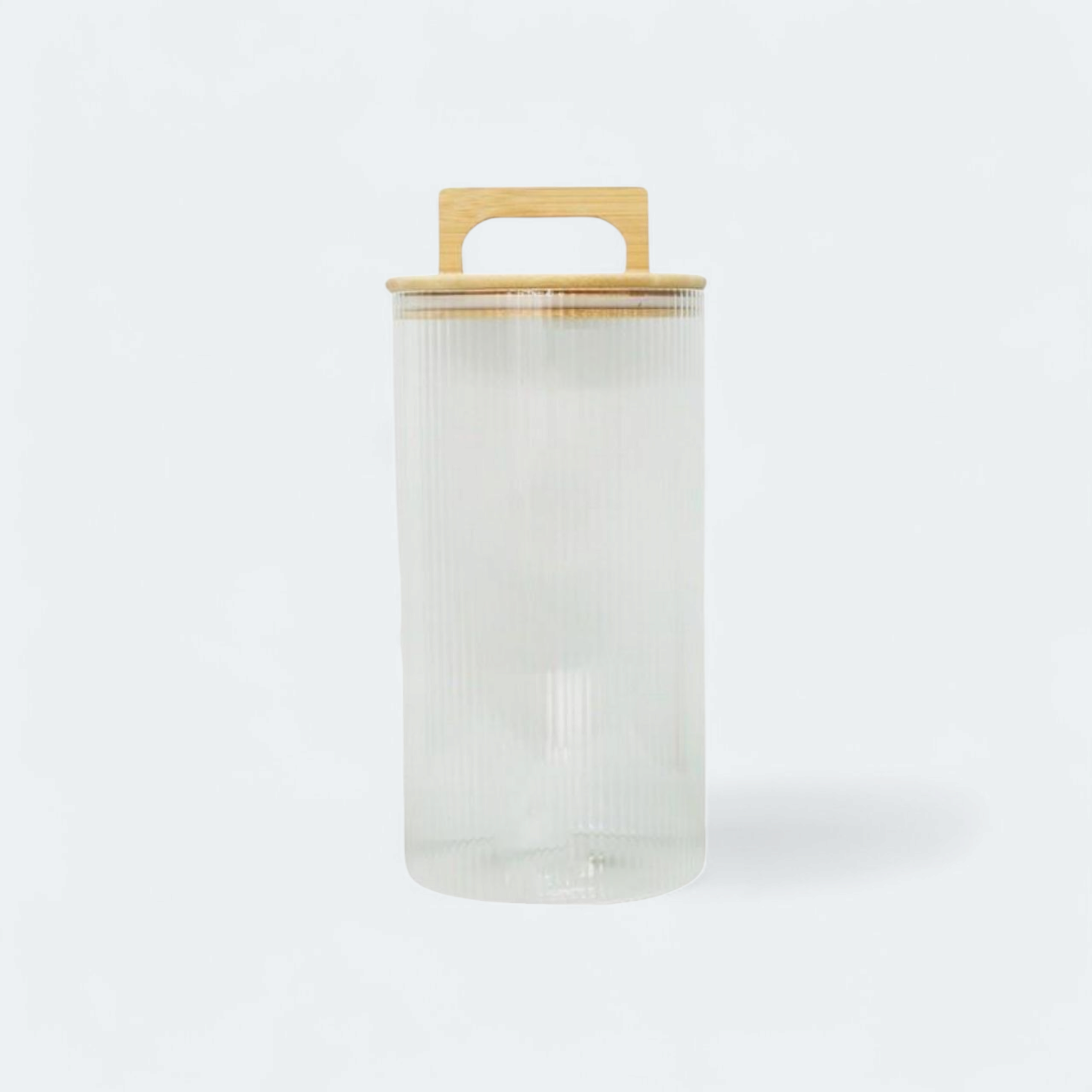 Aqua Ribbed Canister Glass 4.5L with Bamboo Lid