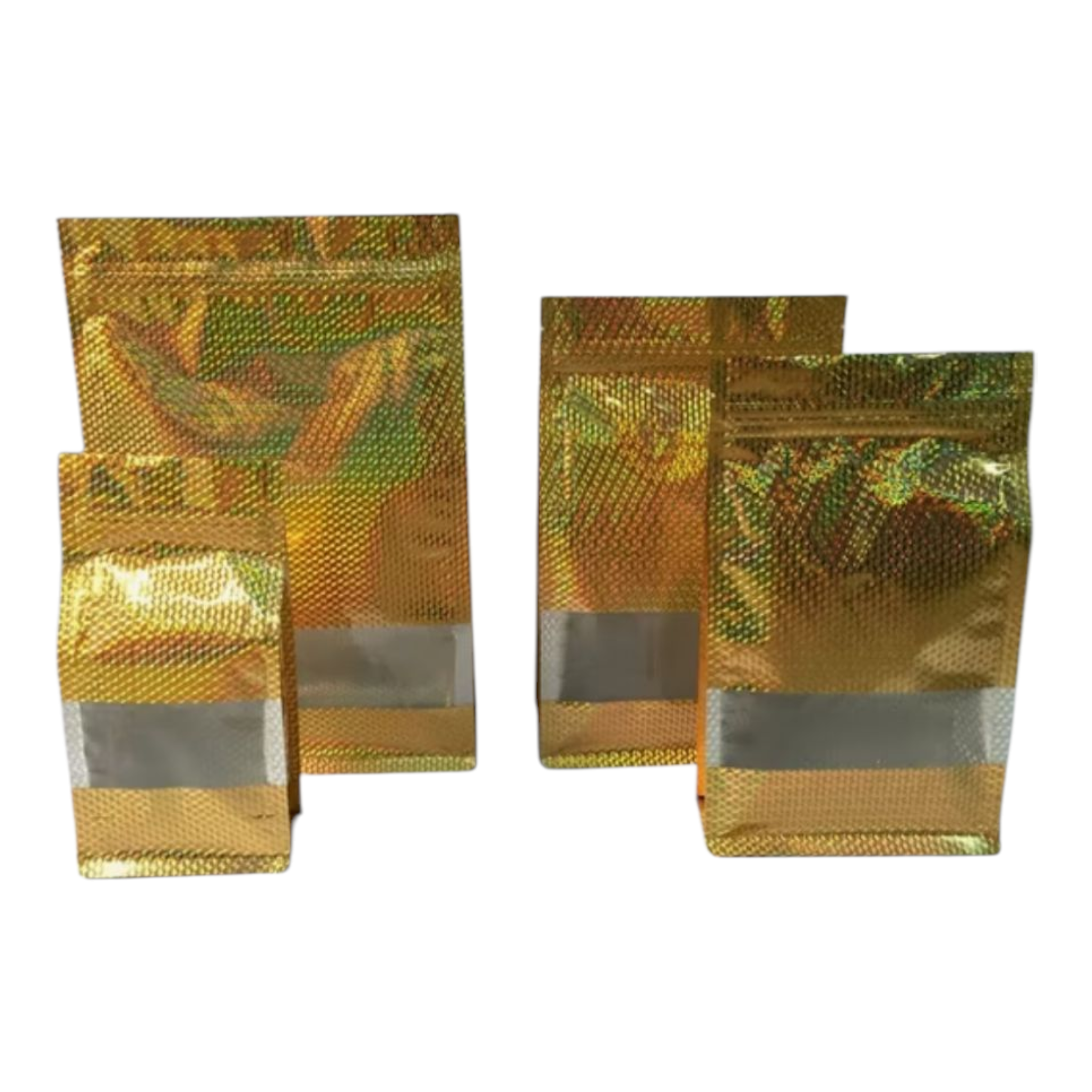 Aluminium Holographic Metalized Zip Lock Resealable Foil Stand-up with Window 10pack