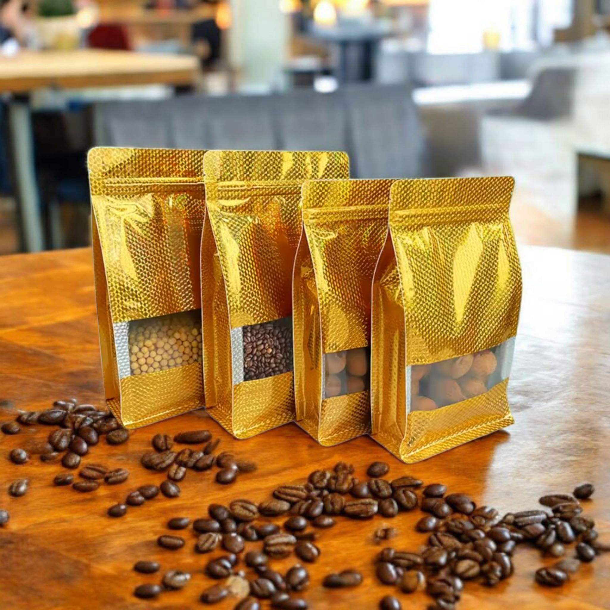 Aluminium Holographic Metalized Zip Lock Resealable Foil Stand-up with Window 10pack