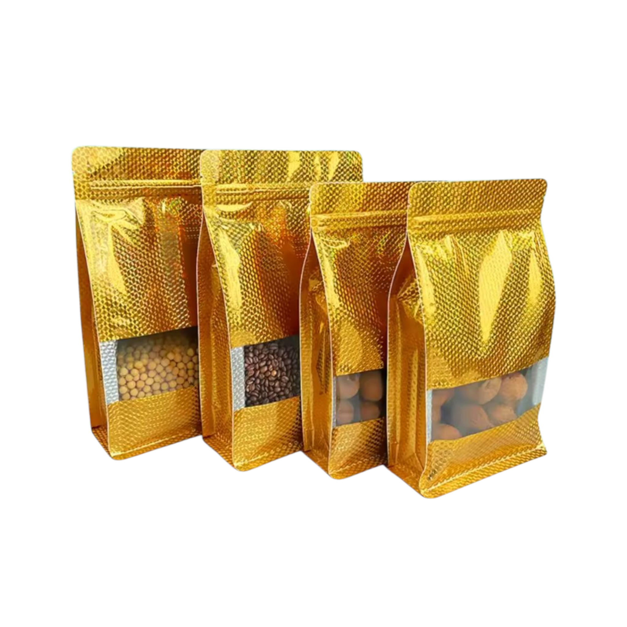 Aluminium Holographic Metalized Zip Lock Resealable Foil Stand-up with Window 10pack