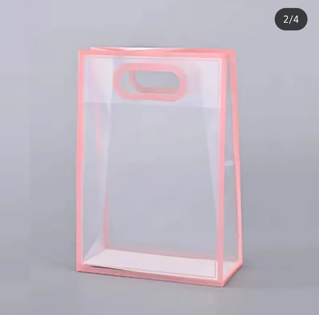 PVC Boutique Gift Shopping Bags with Color Border & Die Cut Handle 35x24x10cm