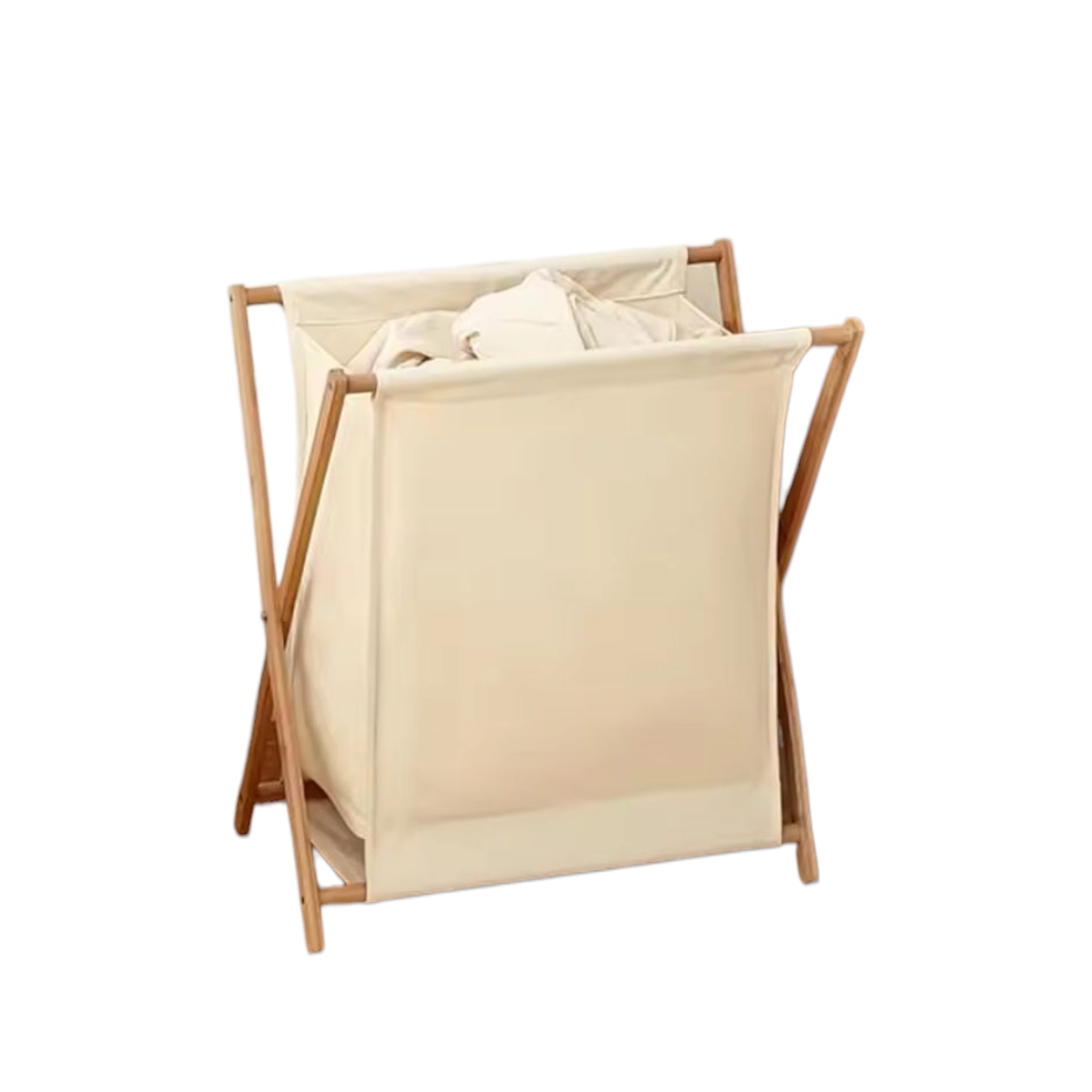 Rustic Bamboo Foldable Fabric Clothes Storage & Laundry Bin Basket 50x34x56.5cm Beige Cream