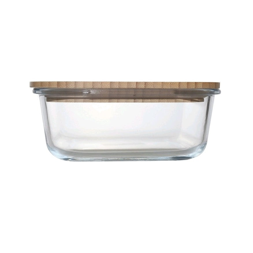 Aqua Food Storage Container Square Glass 1200ml with Bamboo Lid 27144