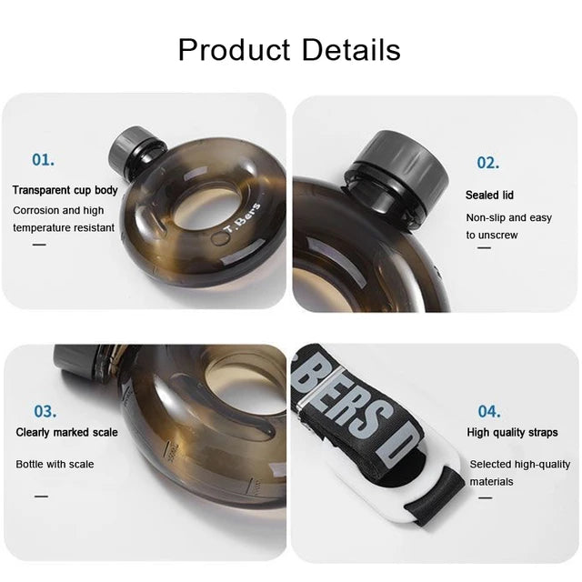 Sports Water Bottle Annular 500ml - Donut Shaped O-Ring 17x16cm Drop Resistant with Strap