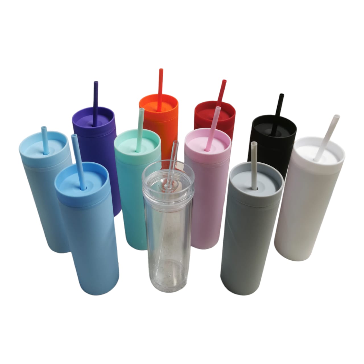 473ml Skinny Drinking Tumbler Acrylic Reusable with Lid and Straw