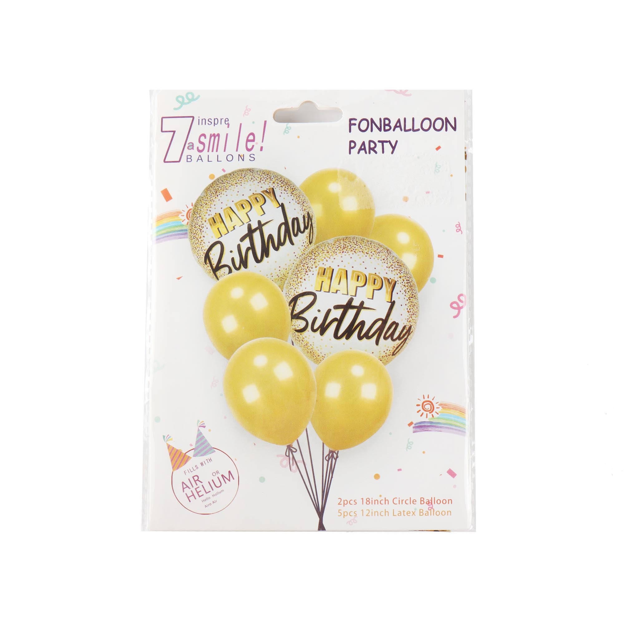 Happy Birthday Printed Gold Balloon 7pcs Set