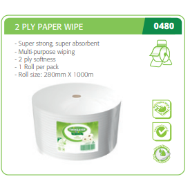 Twinsaver 2ply Paper Wipe Roll 280mmx1000m 0480