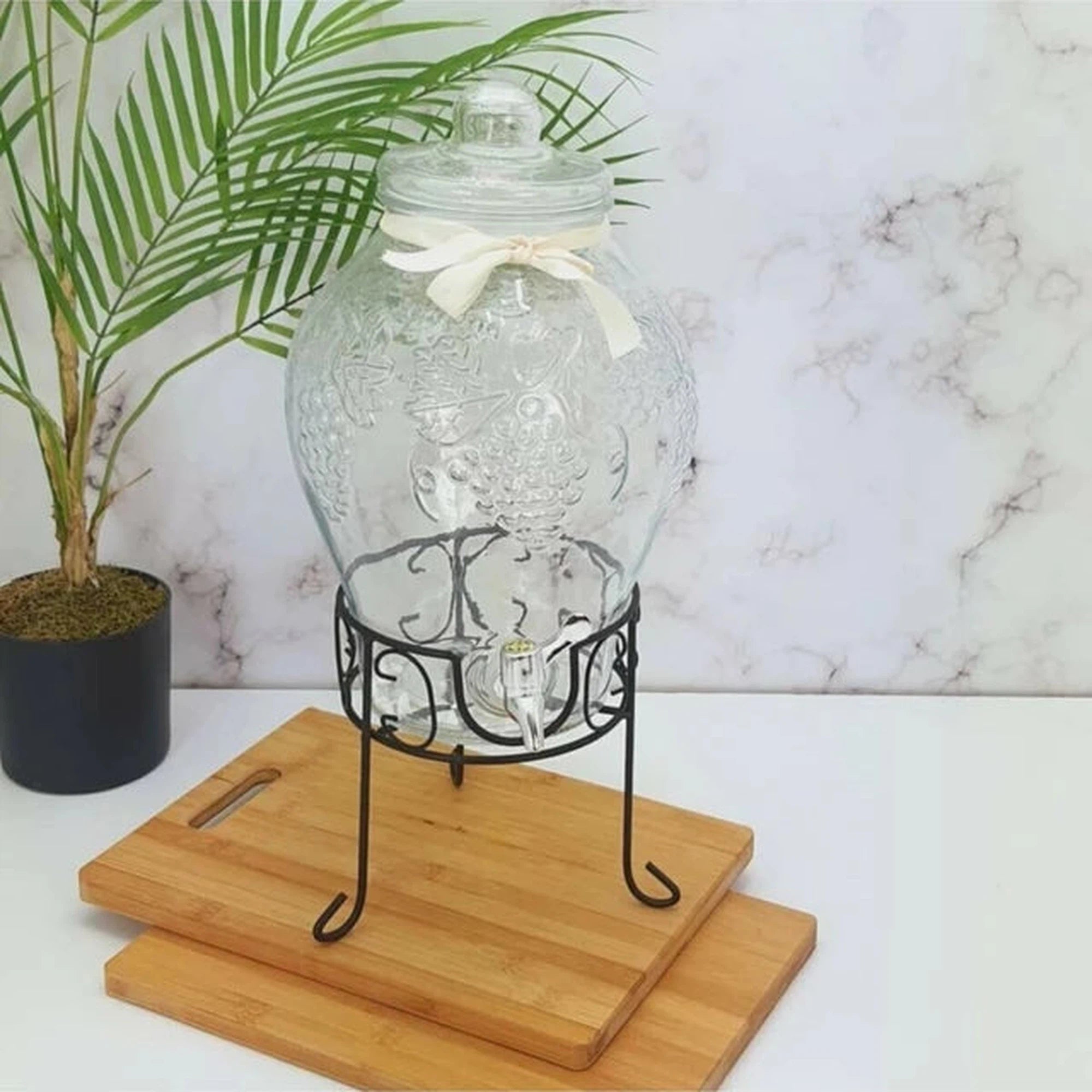 Beverage Dispenser 5L Embossed Glass with Stand 539