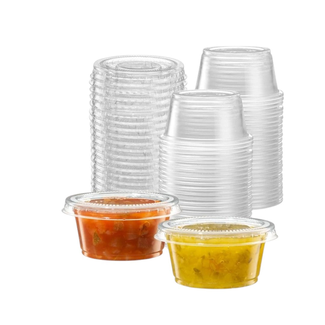 Disposable PP Takeaway Sauce Tubs Round - Plastic Dipping Container with Lid 100pack