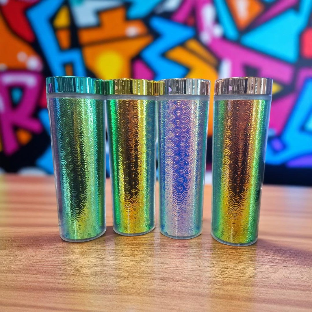 473ml Skinny Iridescent Drinking Tumbler Acrylic Reusable with Lid & Straw 21x7cm