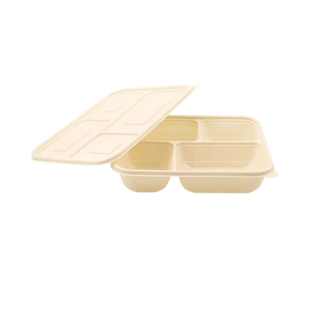 Microwavable Takeaway Lunchbox Food Tray with Lid 4-Division 22.5x19.5cm Biodegradable Eco Friendly 10pack