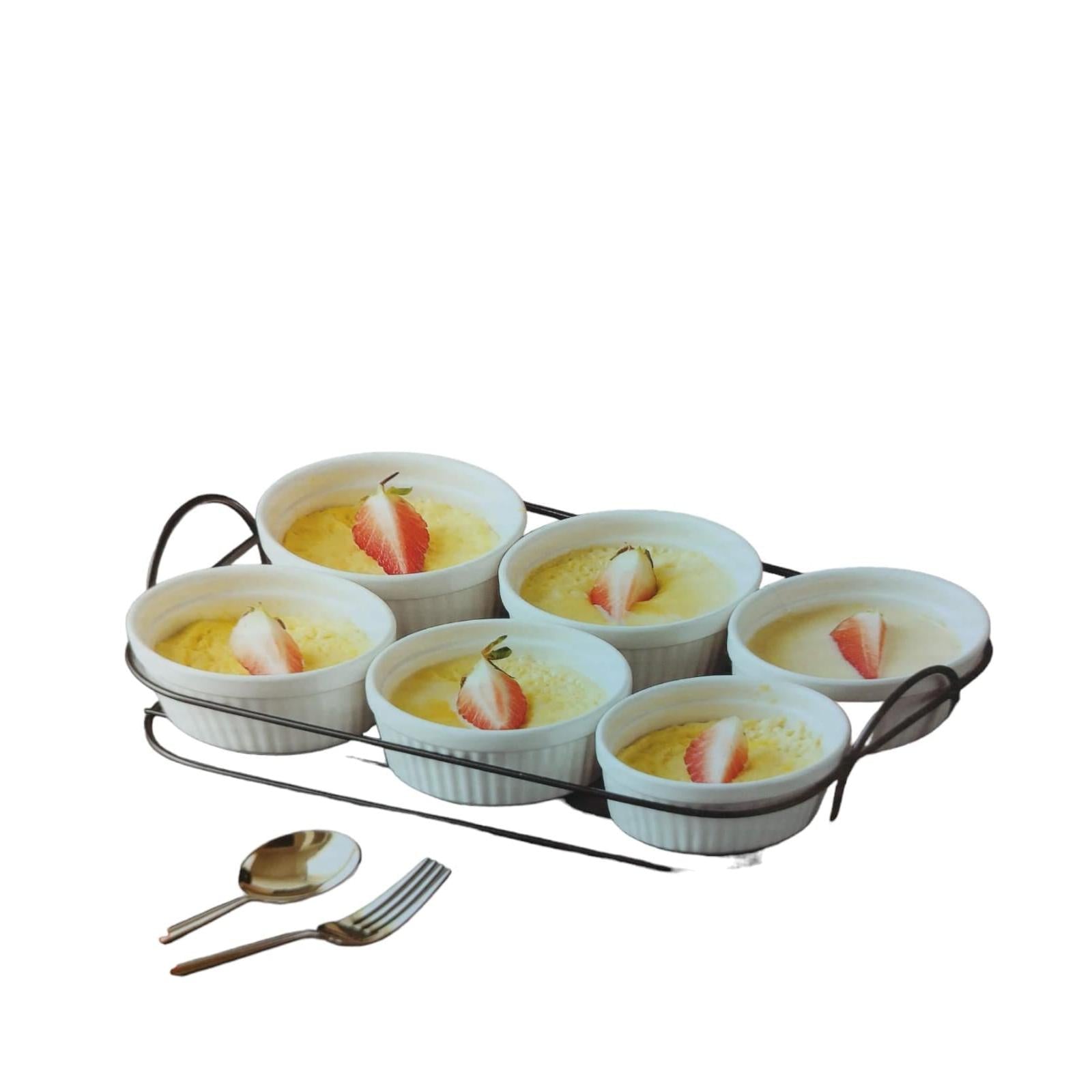 Ceramic Creme Brulee Cake Bowl White with Stand INMIX-12976