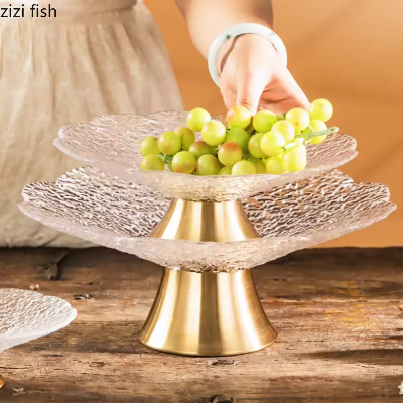 High Foot Embossed Glass Fruit Plater