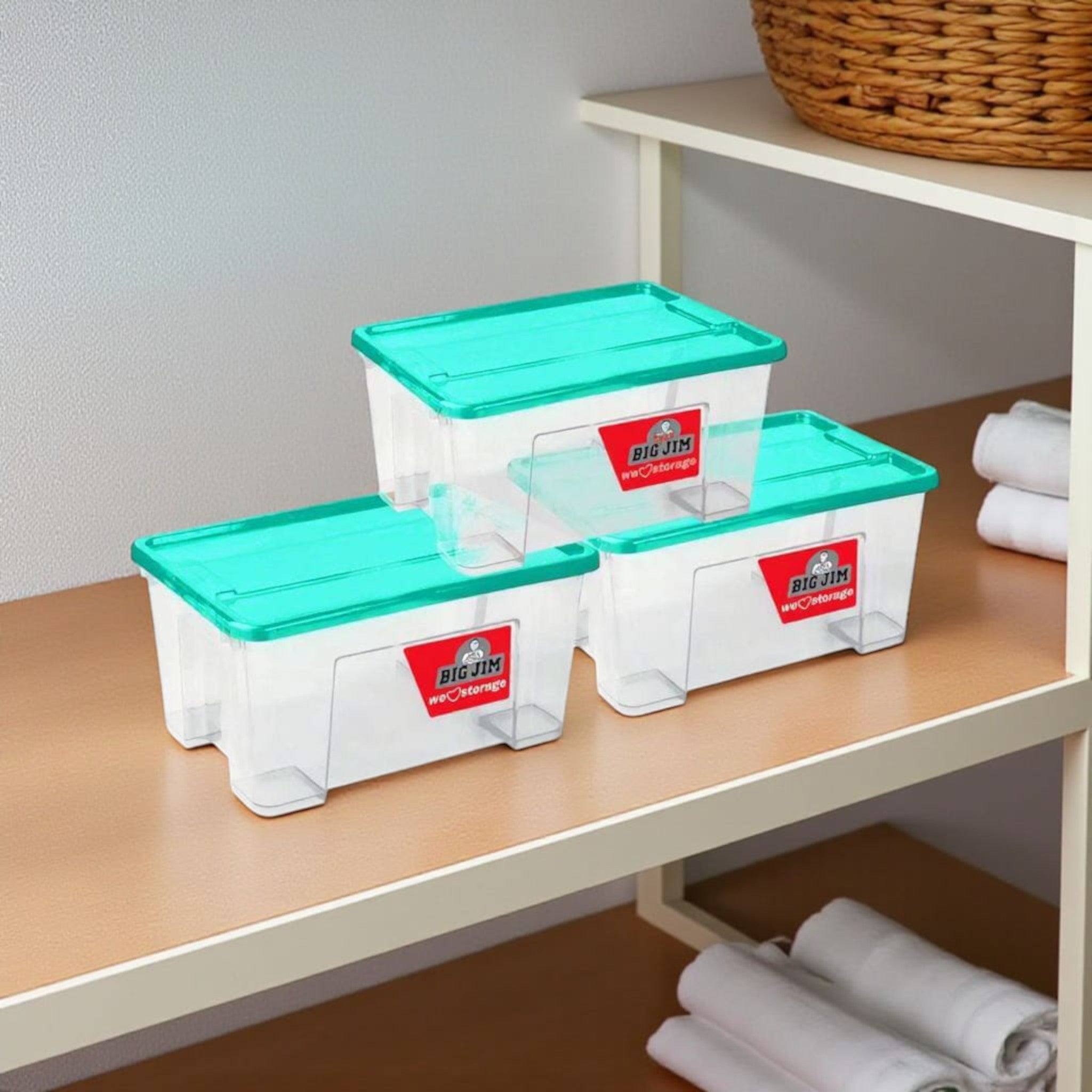 Big Jim 13L Plastic Storage Box 3pc Set Utility Container Alpha Turquoise JO0590TQ