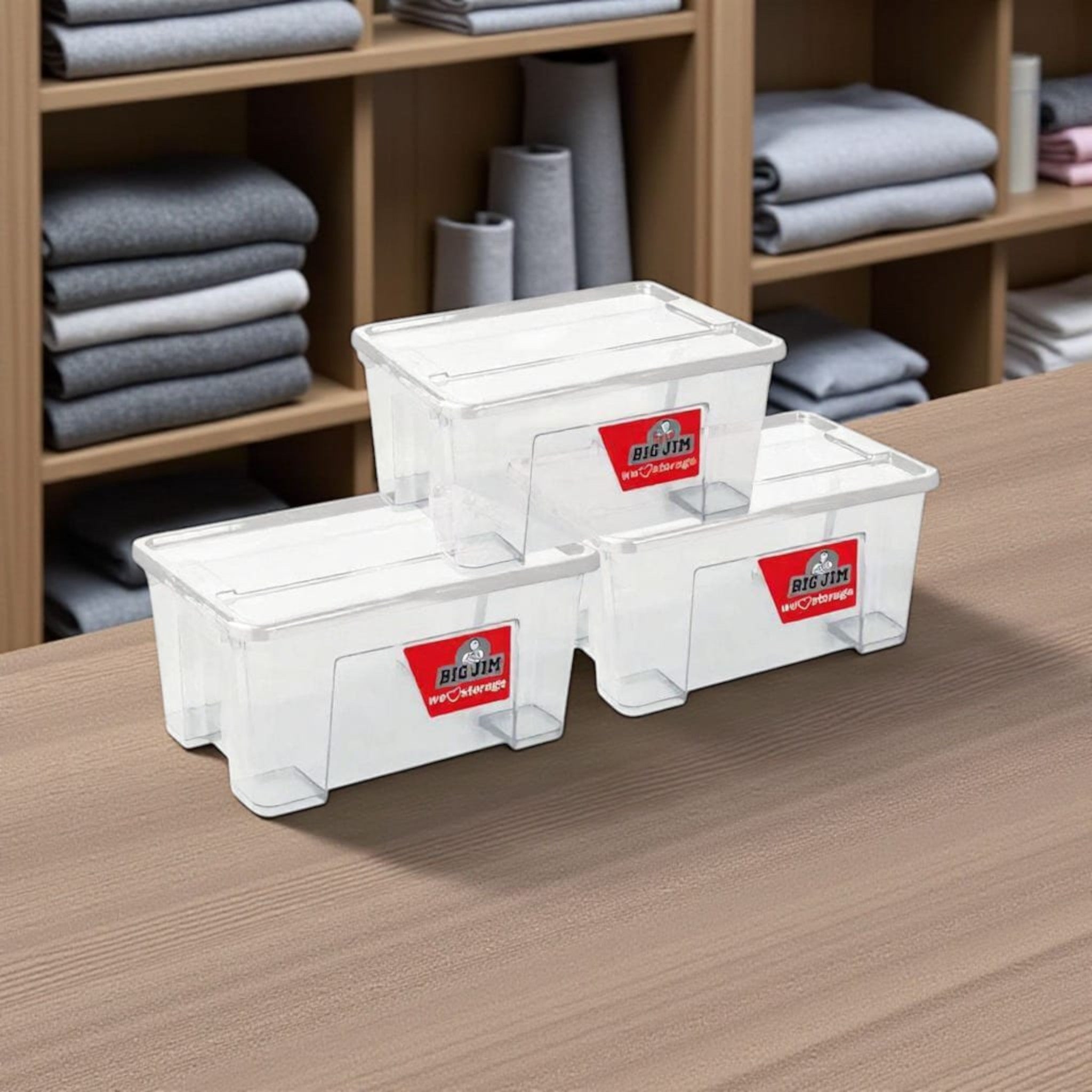 Big Jim 13L Plastic Storage Box 3pc Set Utility Container Alpha Clear JO0590CL