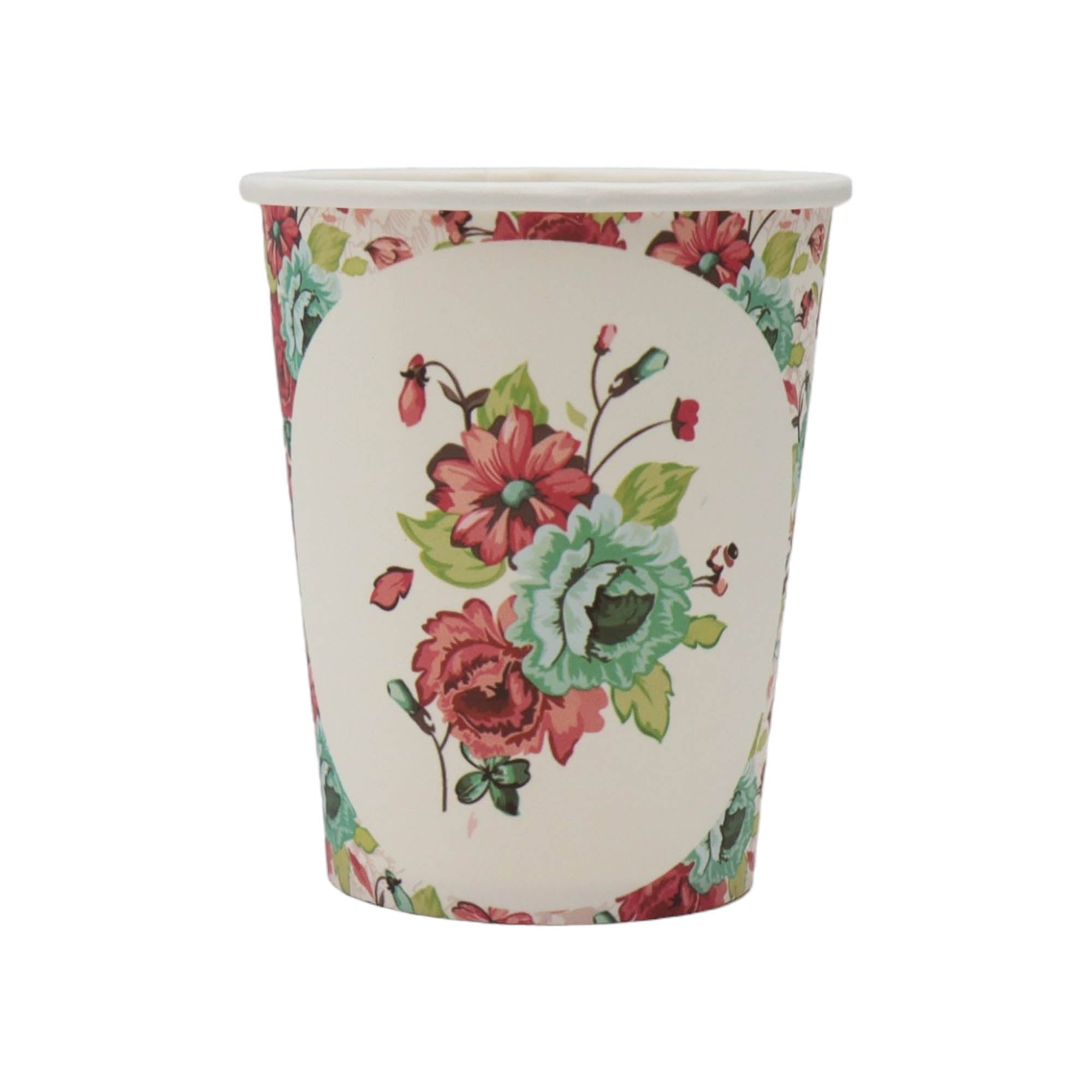 Disposable Party Paper Cups 8cm Floral 9oz XPATY56