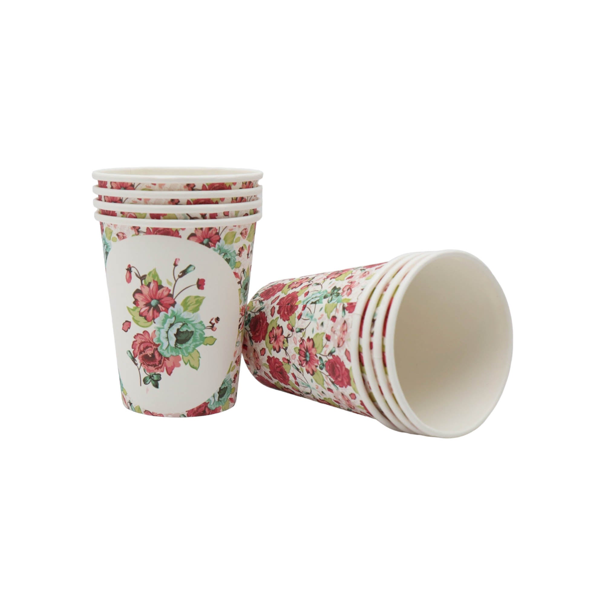 Disposable Party Paper Cups 8cm Floral 9oz XPATY56