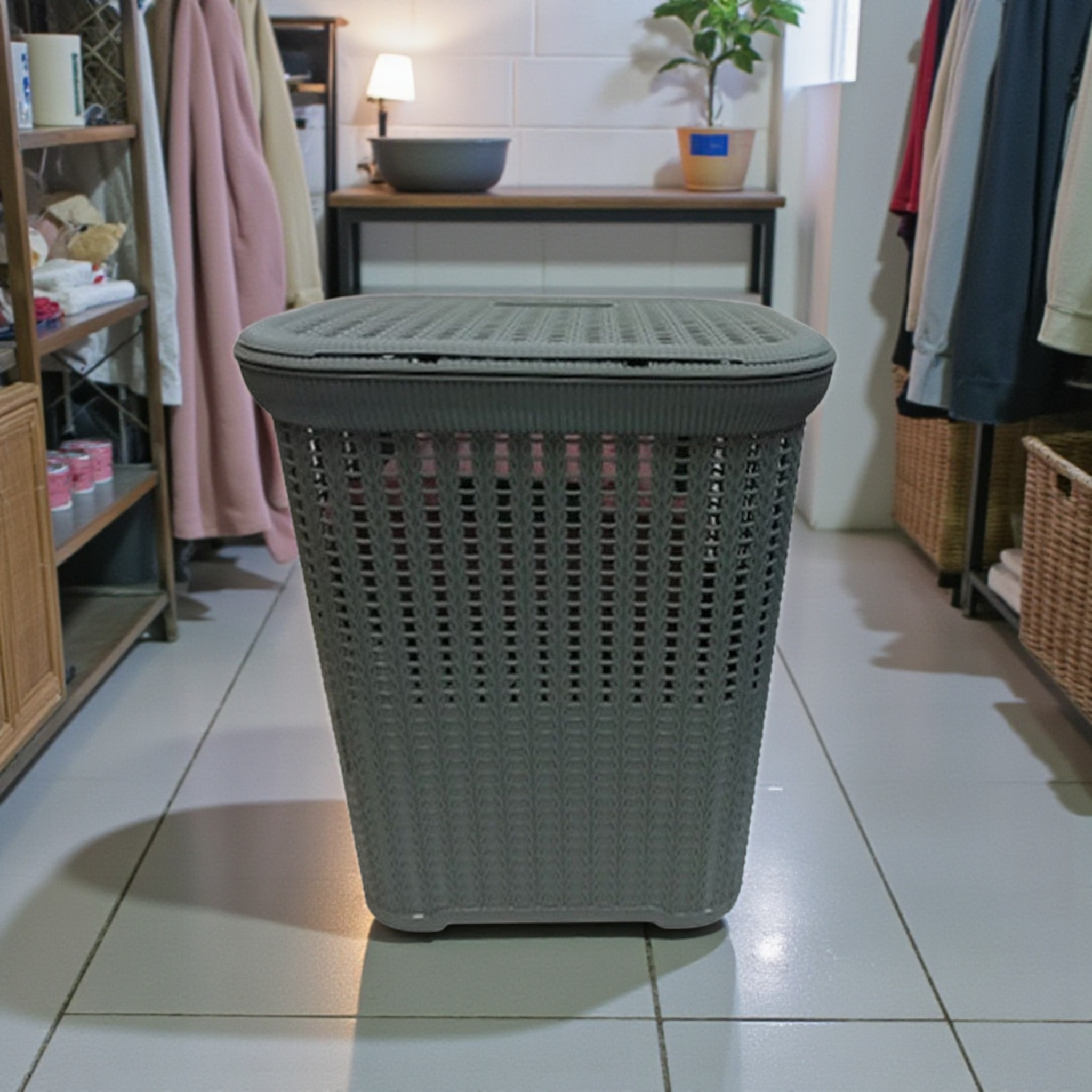 Laundry Basket - Linen Bin Slotted with Lid 435