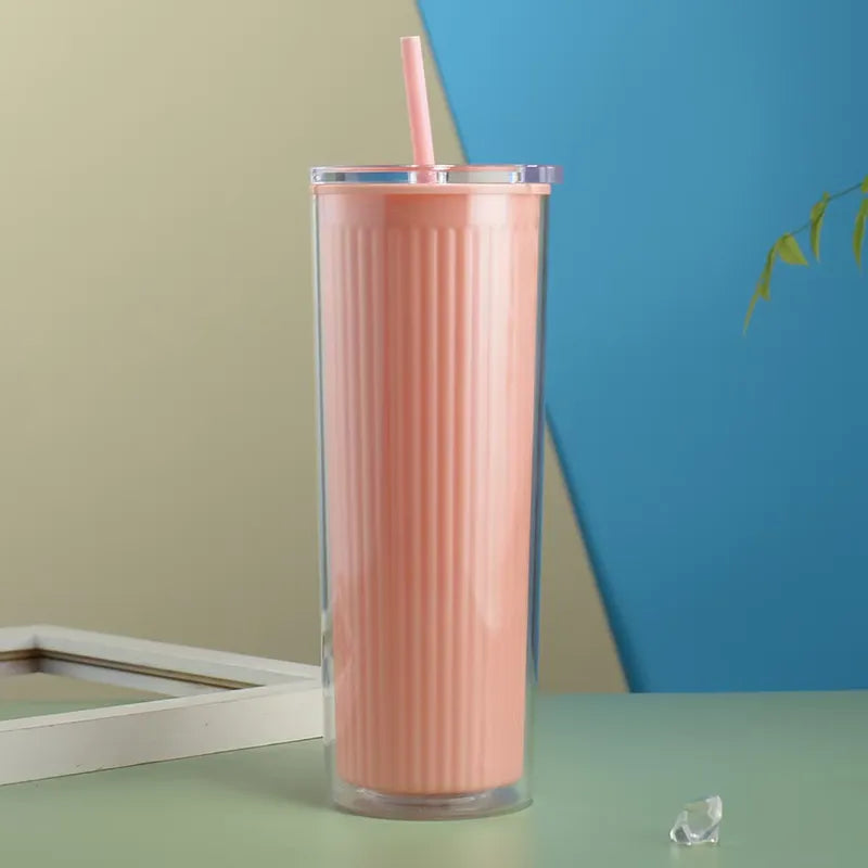 720ml Acrylic Drinking Tumbler Bottle with Lid & Straw 23x9cm