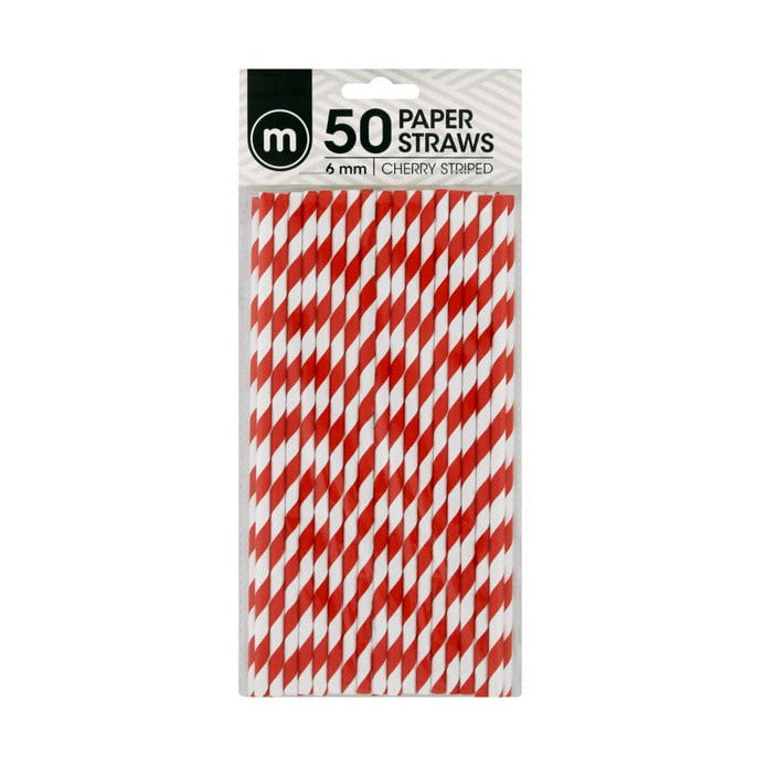 Paper Straws 6mm Cherry Striped 50pack