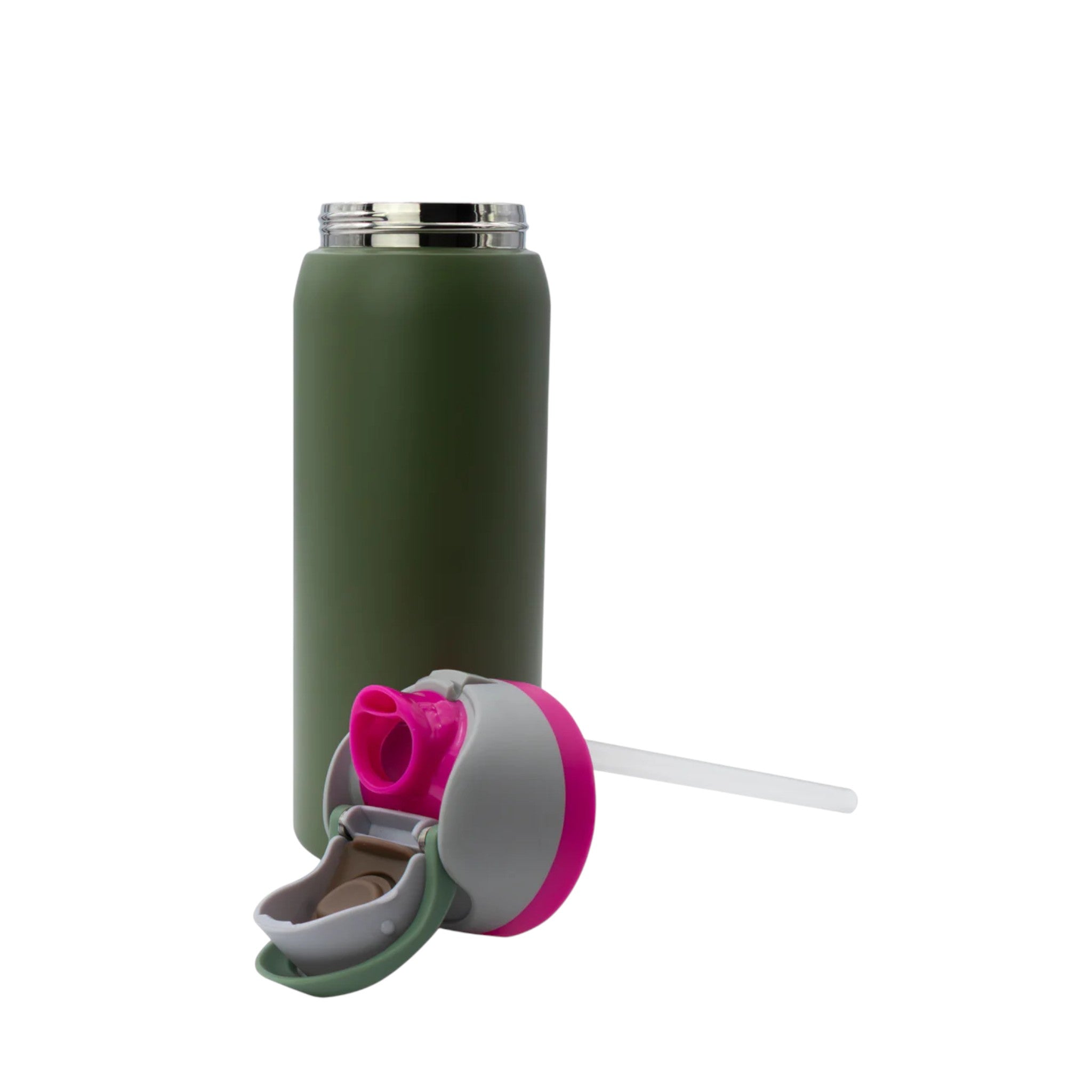 Regent Travel Vacuum Flask 960ml Olive Green Stainless Steel with Sip Straw