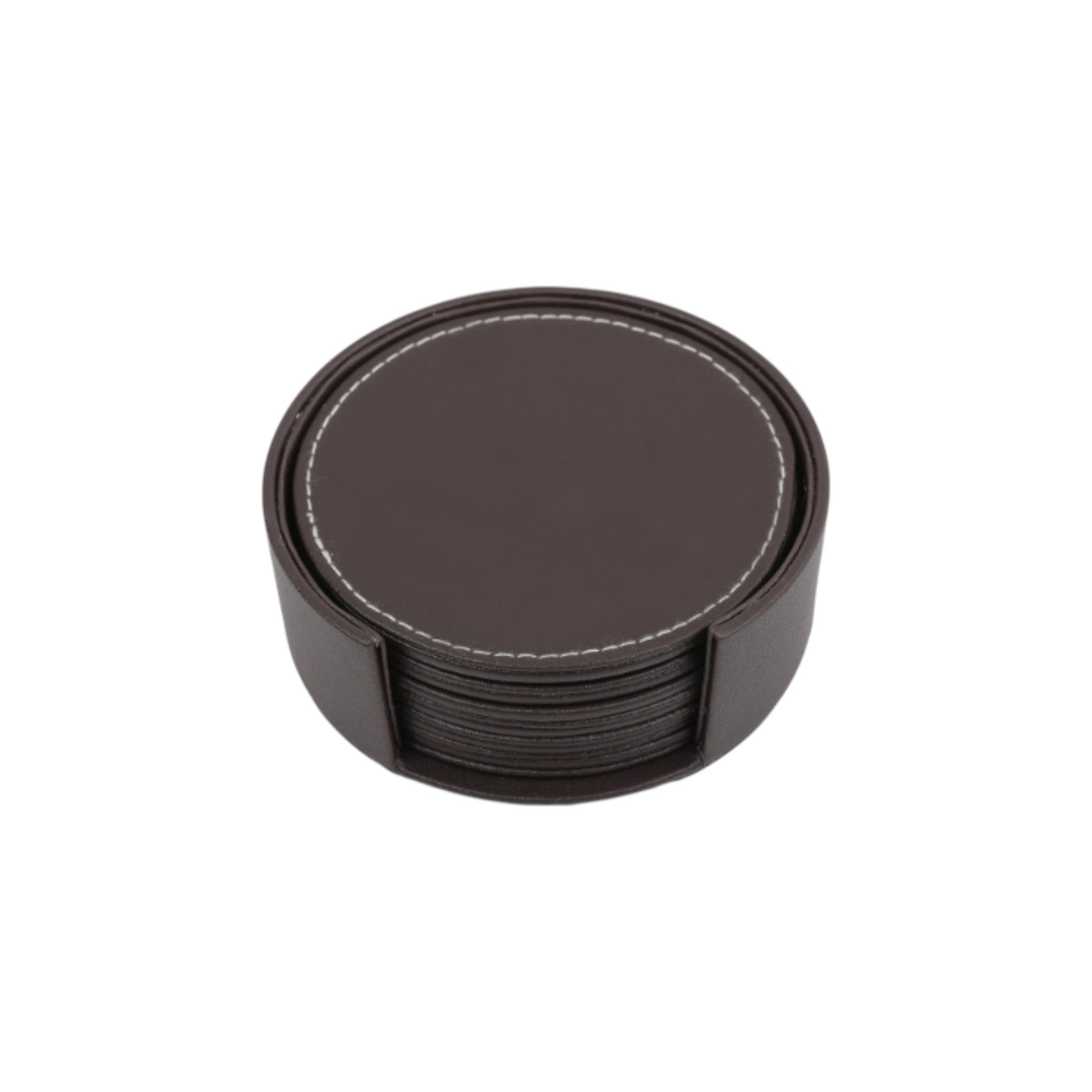 Bar Butler Round Leatherette Coasters In Holder 7pcs