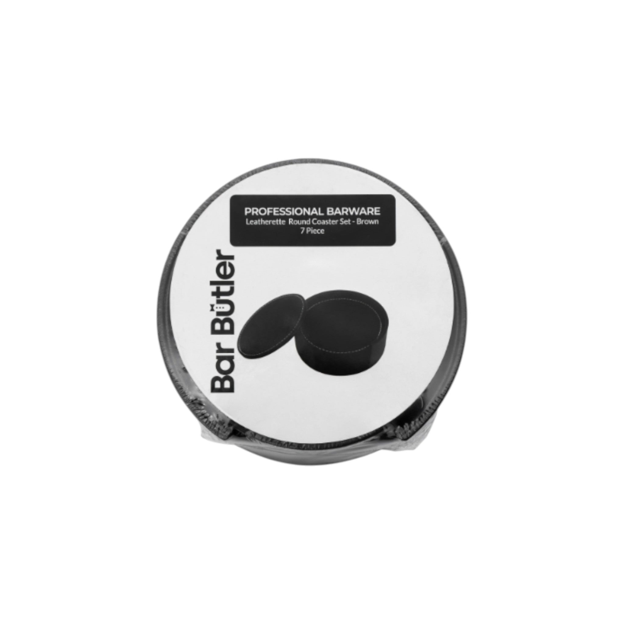 Bar Butler Round Leatherette Coasters In Holder 7pcs