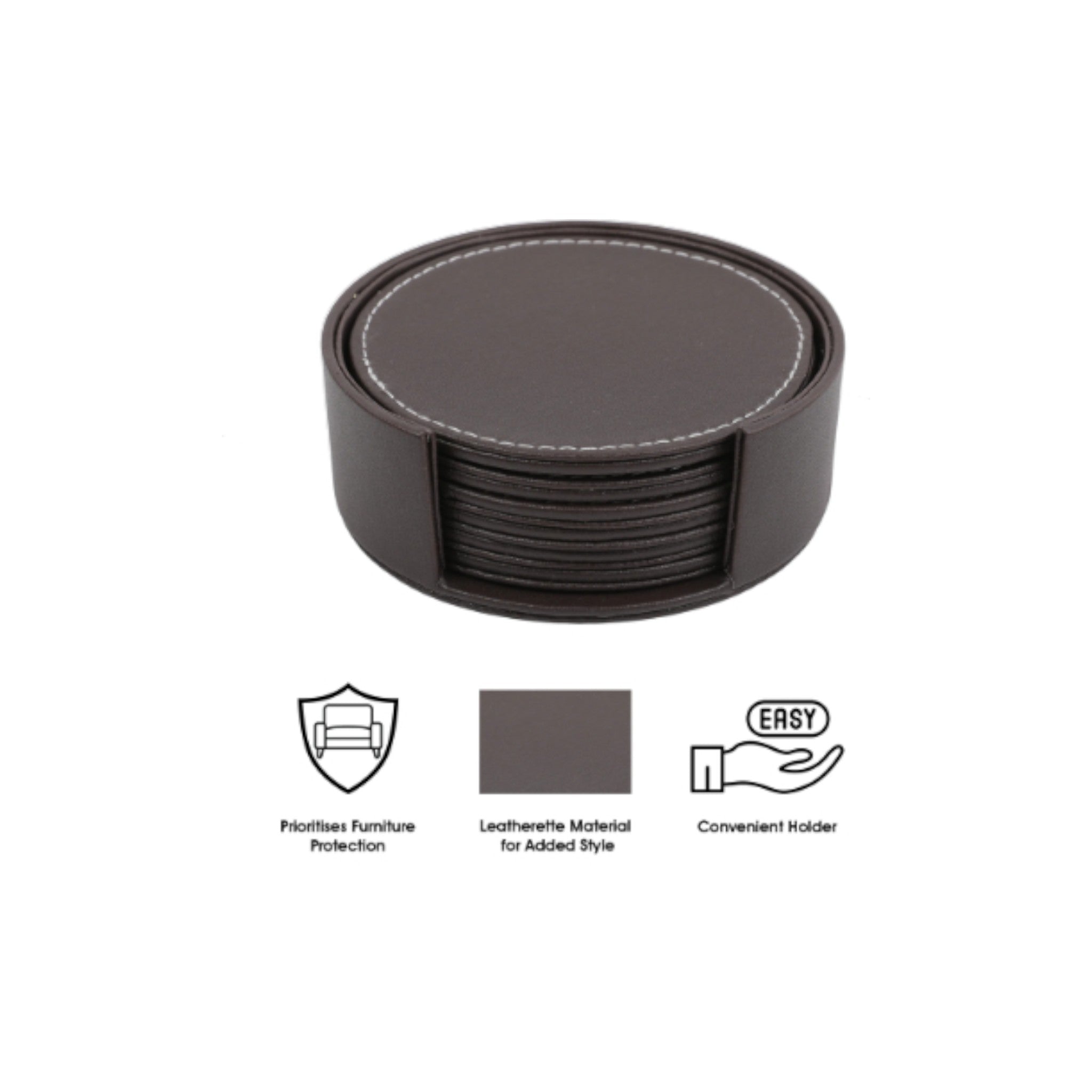Bar Butler Round Leatherette Coasters In Holder 7pcs