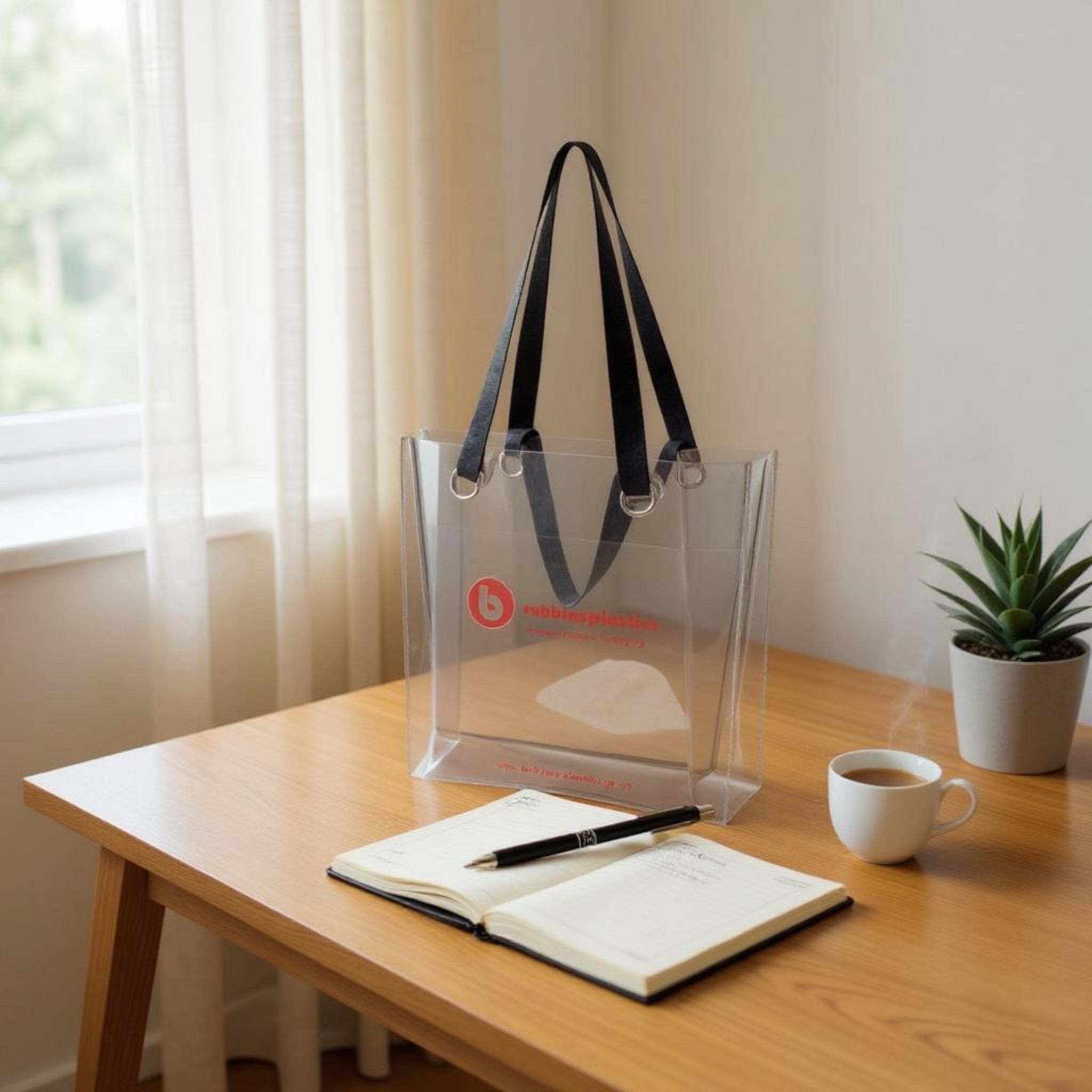 Bubbles Branded PVC Boutique Bag Black Transparent 32x34x9cm