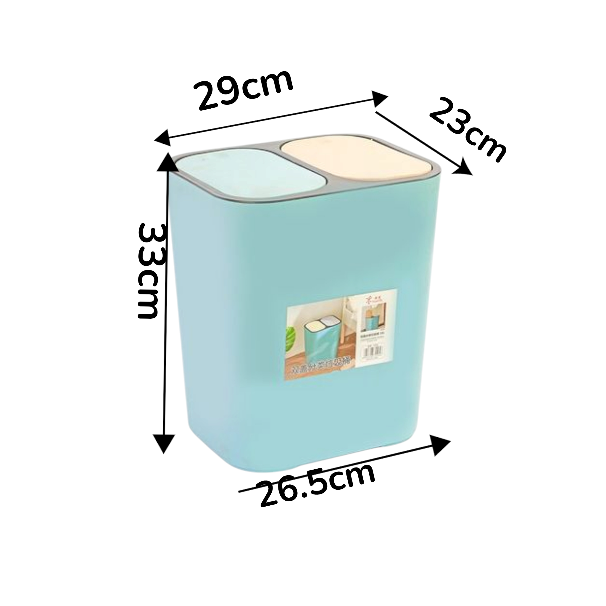 Dual Twin Wastepaper Dustbin 18L Plastic with Flip-Top Lid 33x29x23cm