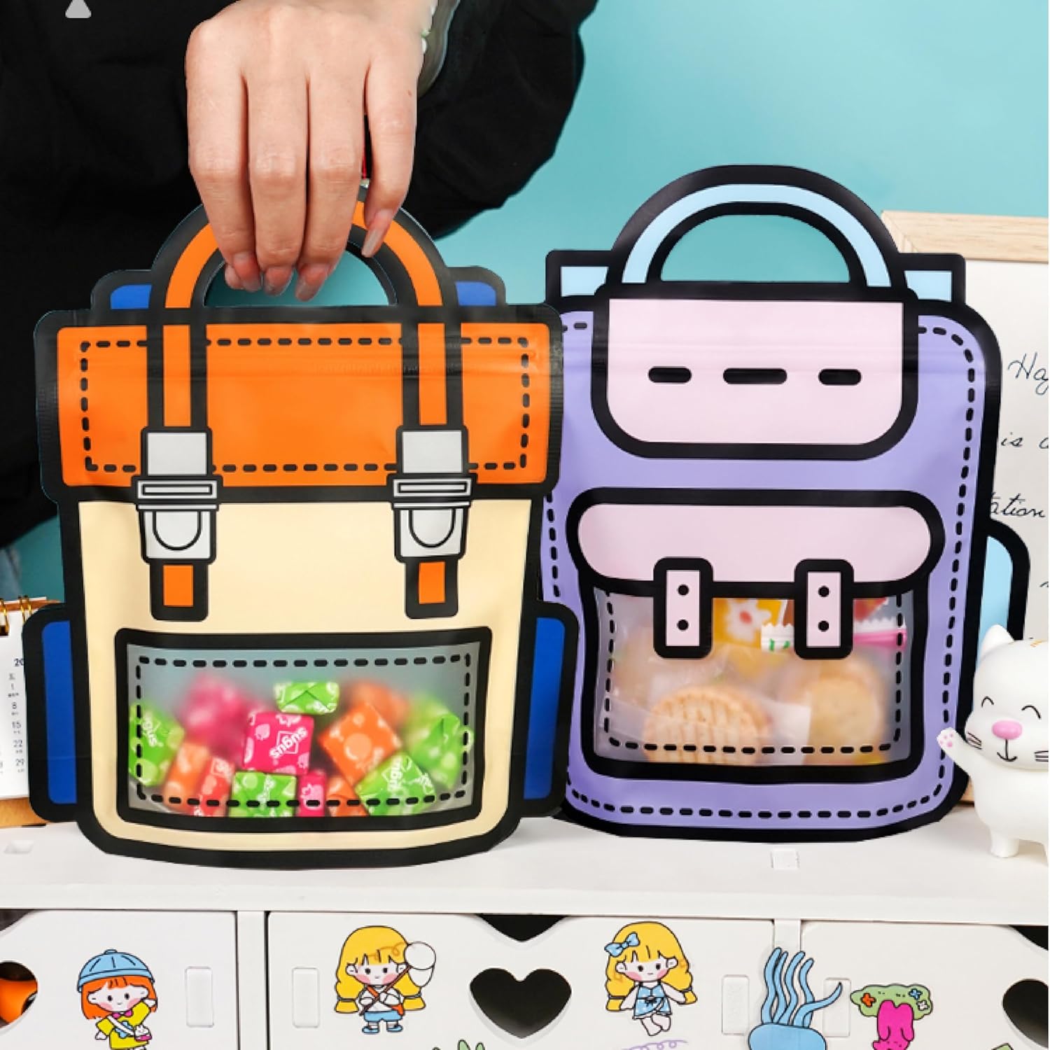 Backpack Zip Lock Goodie Bags Reusable 2D Print with Handle 10pack