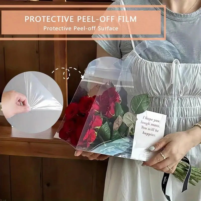 PVC Flower Bouquet Gift Bags Clear with Handle 78x30cm
