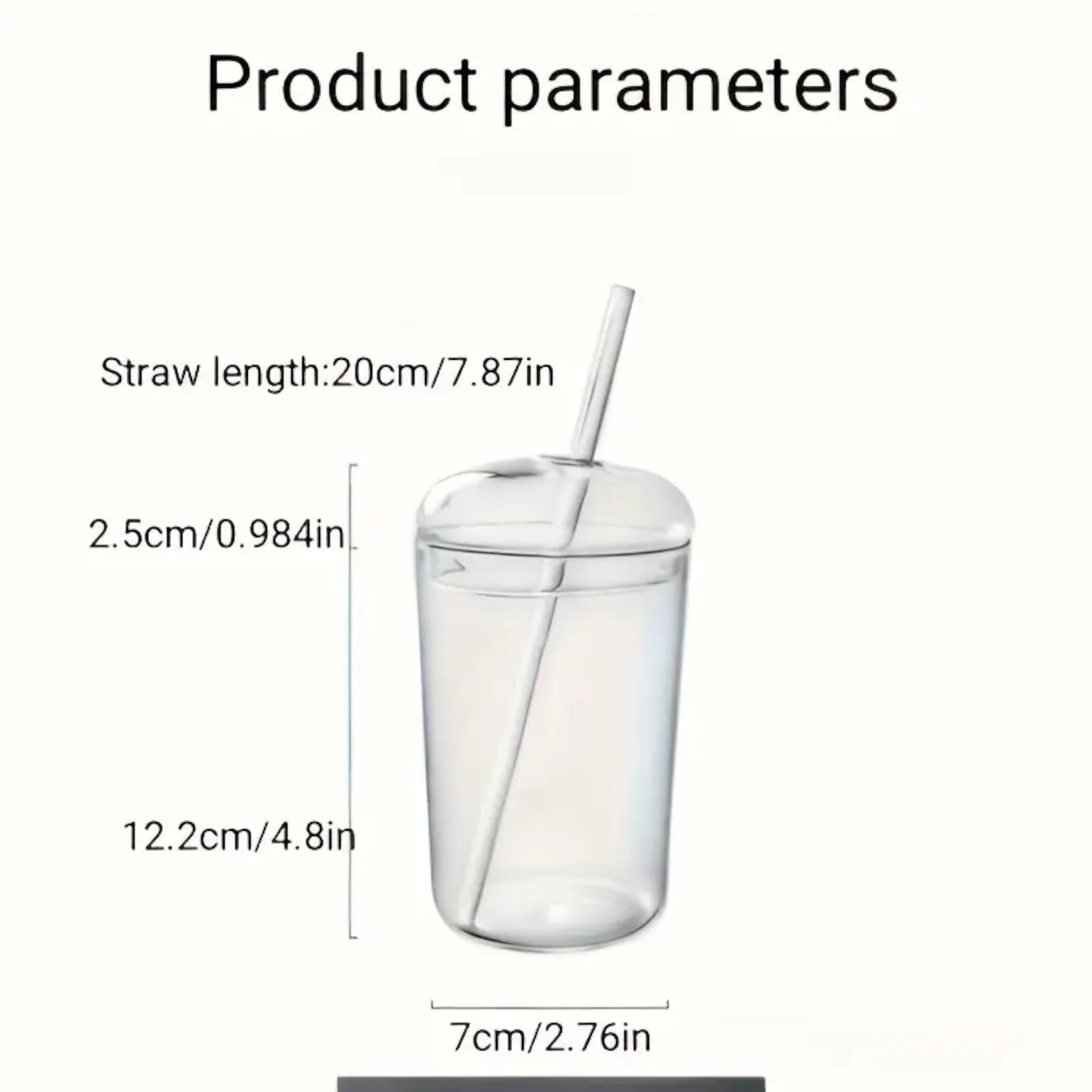 Clear Drinking Borosilicate Glass Cup with Lid and Straw 450ml-20cm