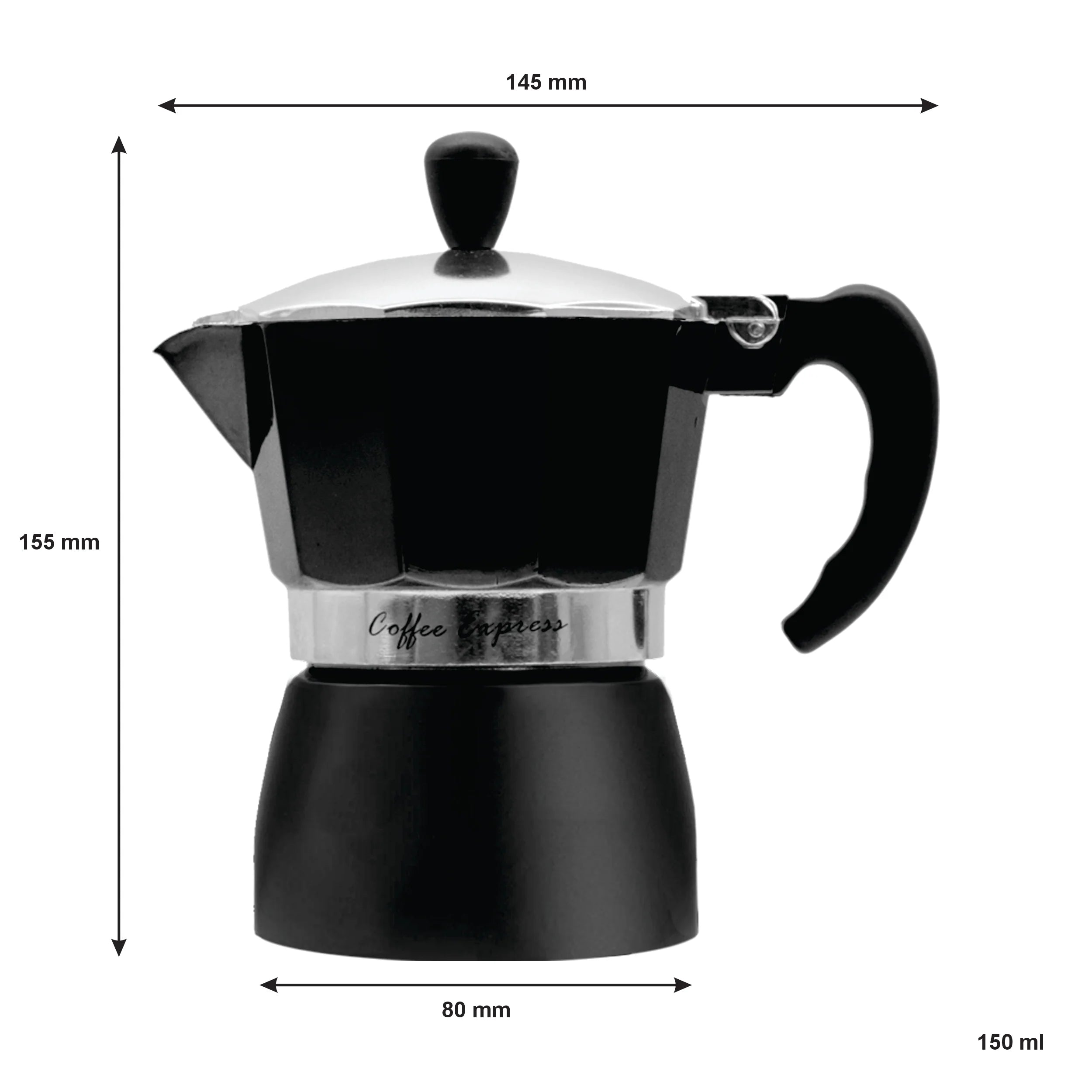 Regent 150ml Espresso Coffee Maker Pot Aluminium 2-Tone Matte Black & Silver 3-Cup 41424