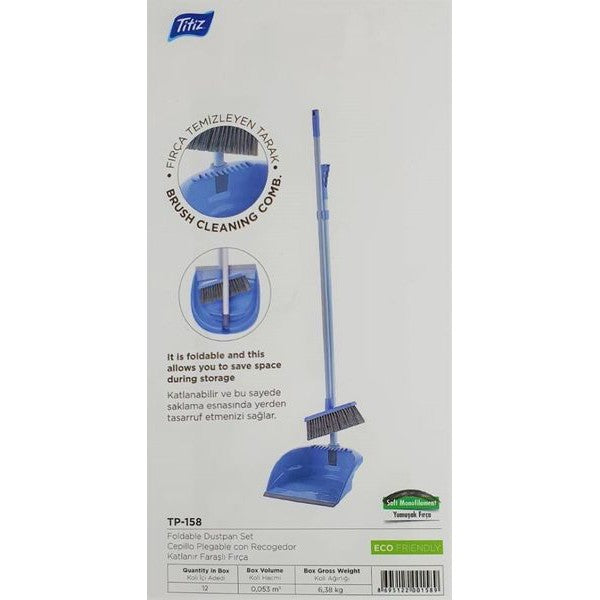 Titiz Long Handle Dustpan & Broom Set Foldable TP-158