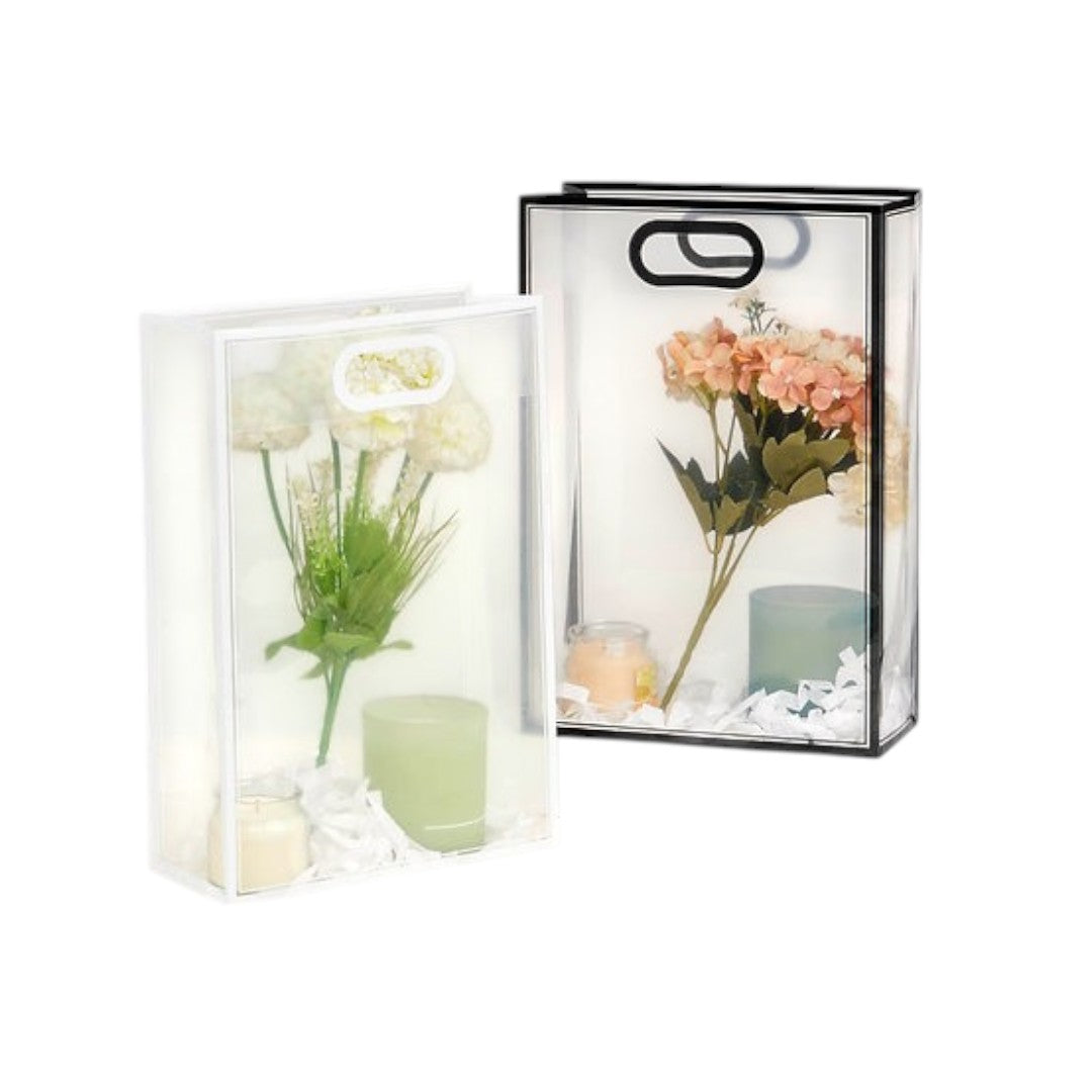 PVC Boutique Gift Shopping Bag with Color Border & Die Cut Handle 22x12x10cm