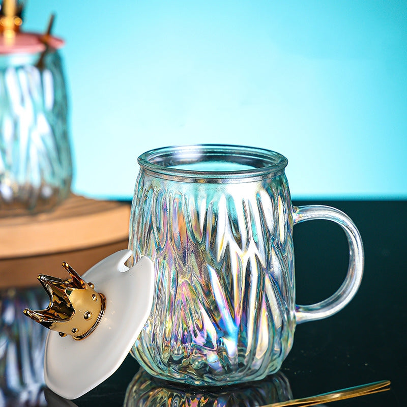 Borosilicate Glass Drinking Mug with Crown Lid & Spoon 450ml