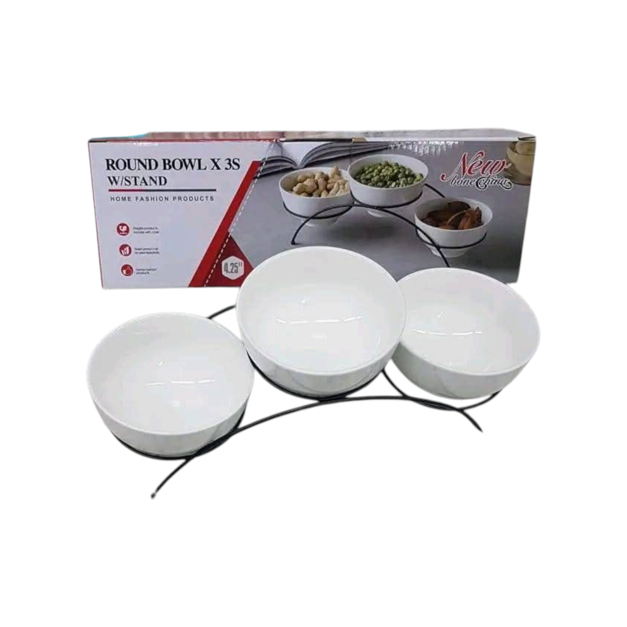 Ceramic Condiment Relish Bowls 3pc White Round on 3-Tier Serving Stand