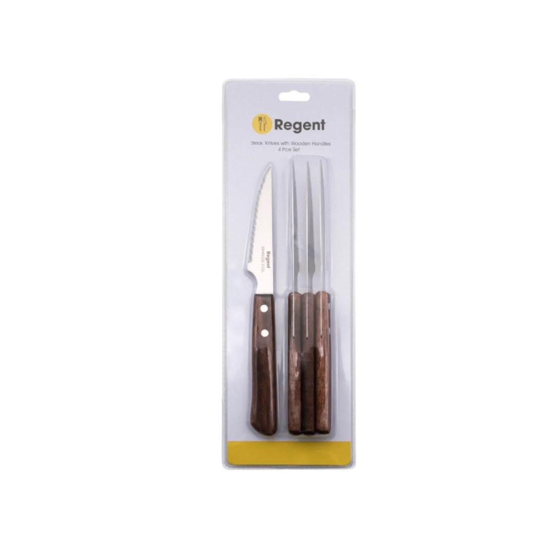 Regent Kitchen Steak Knives With Wooden Handle 4pcs