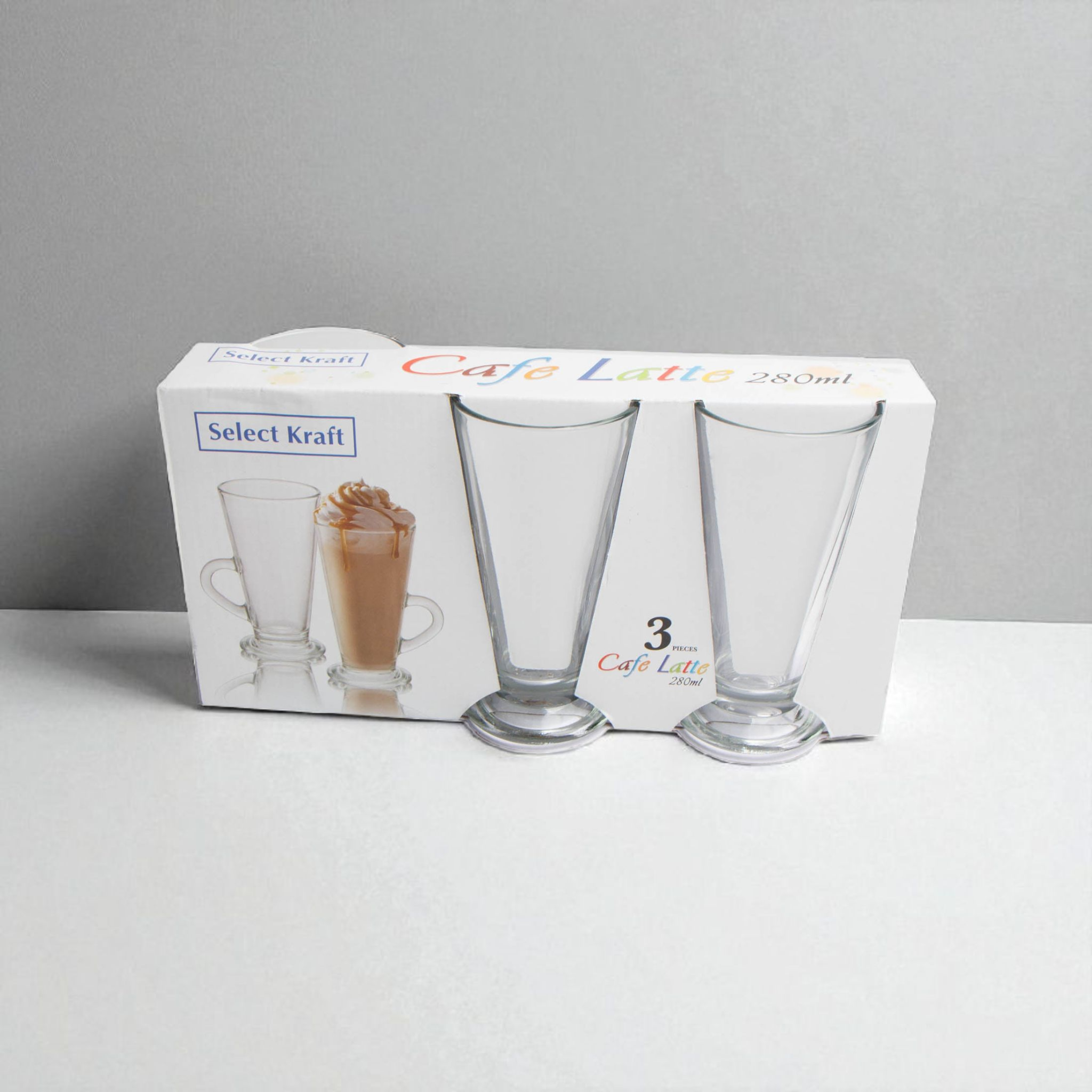 Glass Café Latte Coffee Mug 280ml 3pack