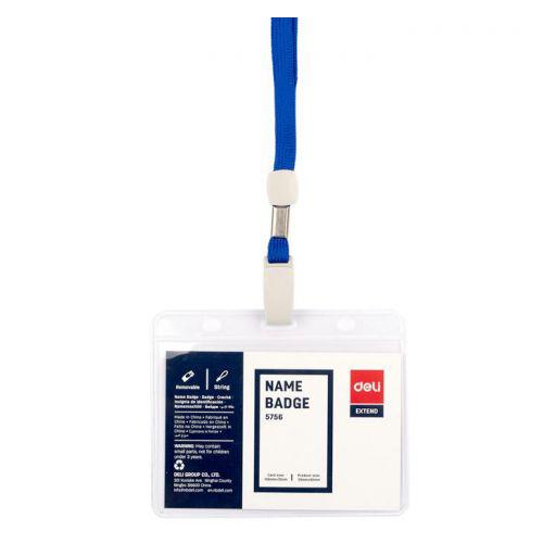 Deli Name Badge Blue Card with Horizontal Lanyard 102x91x0.25mm 50pcs