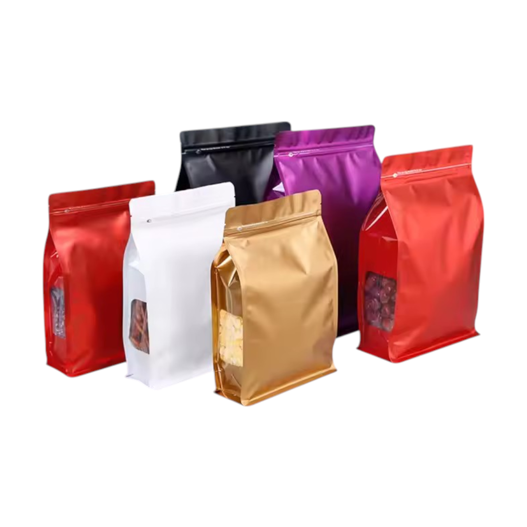 Aluminium Metalized Stand-up Coffee Bean Pouch Bag Reusable - Side Gusset Flat Bottom with Pull-tab & Side Window 10Pack