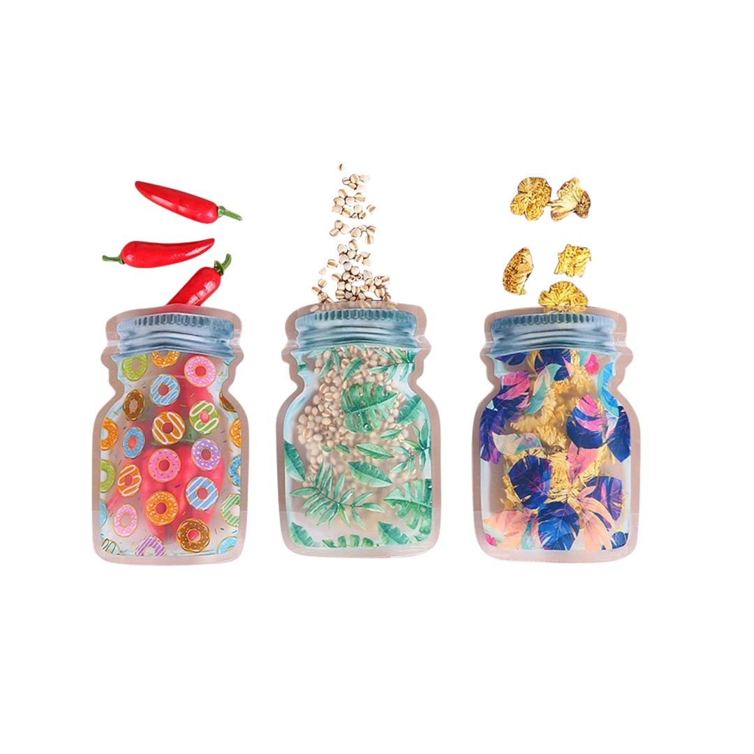 Stand-up Food Saver Zip Lock Pouch Bags Patterned Jar Shaped Resealable Storage Packaging 1pc