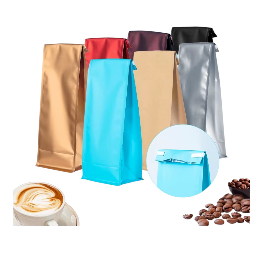 Aluminium Metalized Foil Stand-up Coffee Bag with Valve - Side Gusset & Flat Bottom 10pc