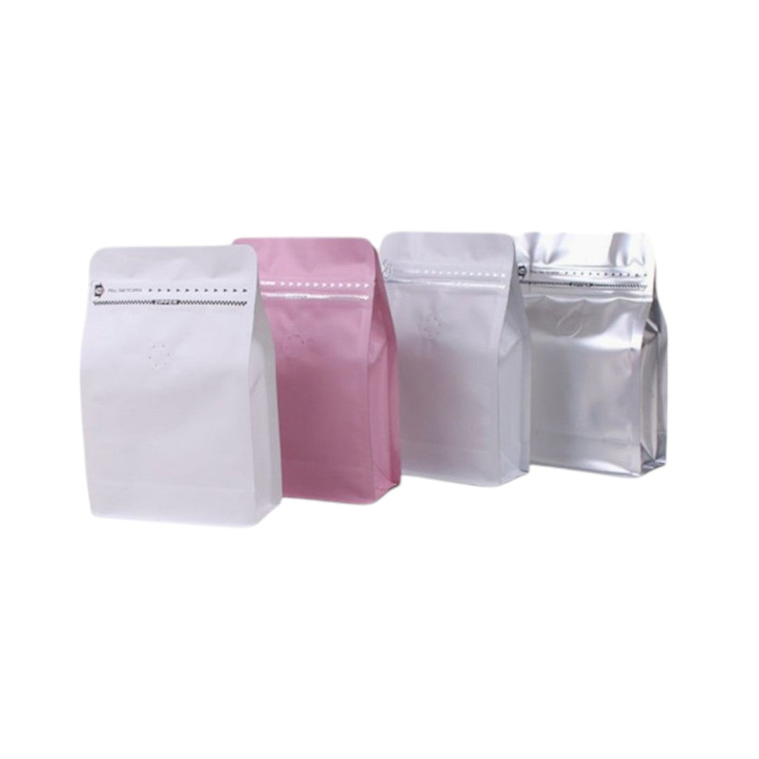 Aluminium Metalized Stand-up Coffee Bean Pouch Bag Bottom Gusset Landscape - Vacuum Seal Pull-tab with Air Valve Resealable 10Pack